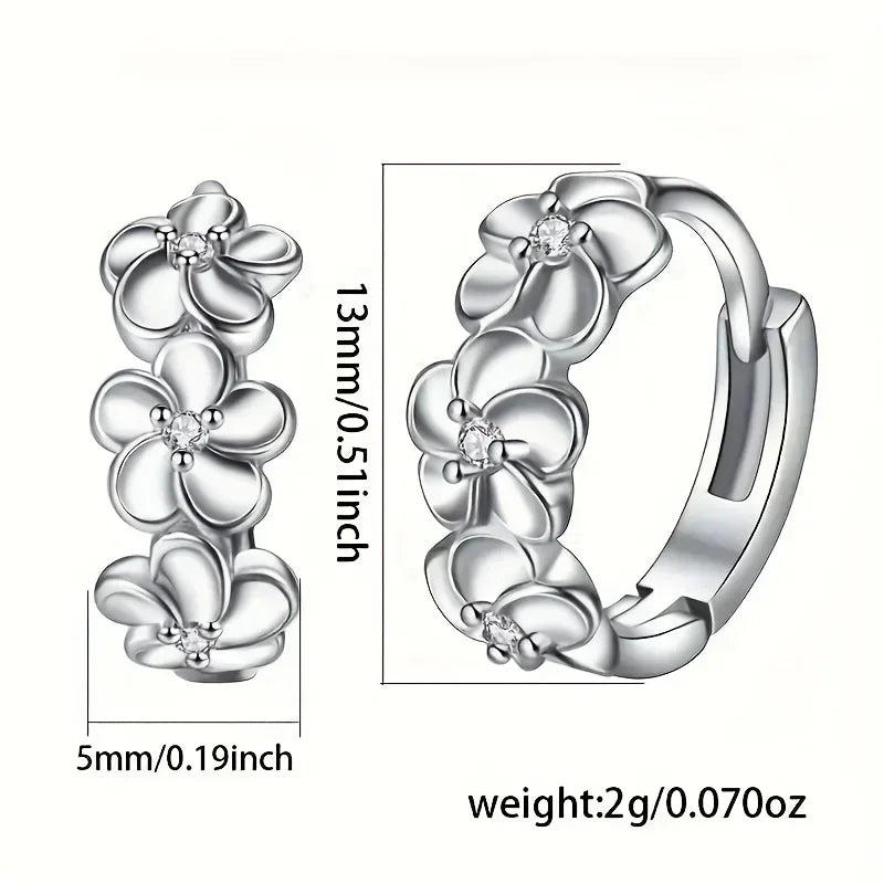 Sterling 925 Silver Exquisite Camellia Pattern Hoop Earrings Cute Elegant Style Delicate Gift For Women Girls Daily Casual