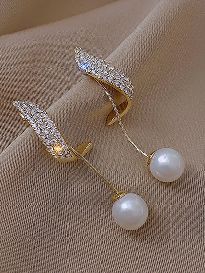 2 fashionable and gorgeous women's long diamond inlaid pearl geometric earrings, party and dinner party accessories