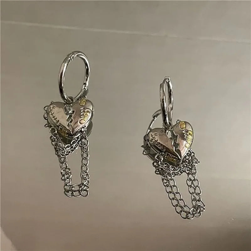 Y2K Irregular Liquid Earrings for Women Silver Color Hip-Hop Punk Fashion Geometric Earring Clip Girl 2024 Trendy Party Jewelry